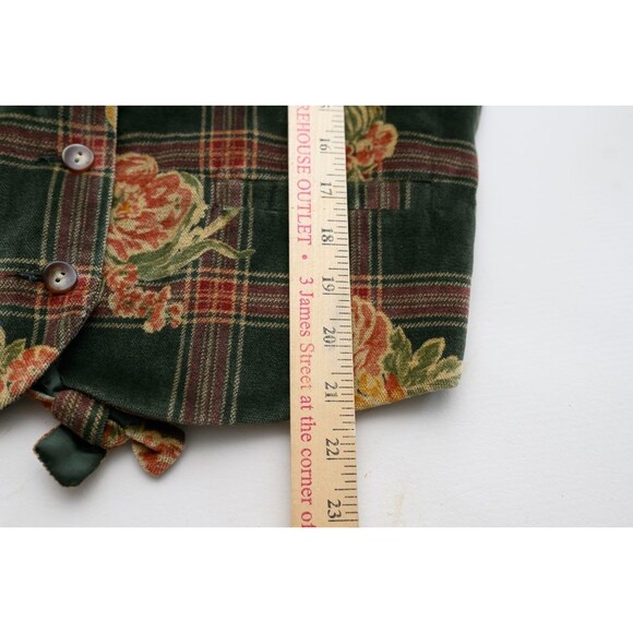 Vintage Lizsport Petite Green Floral Plaid velvet Vest Cottagecore Goblincore S - Picture 5 of 5